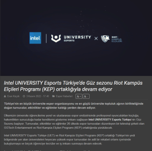 Intel University Esports November 2022 PR